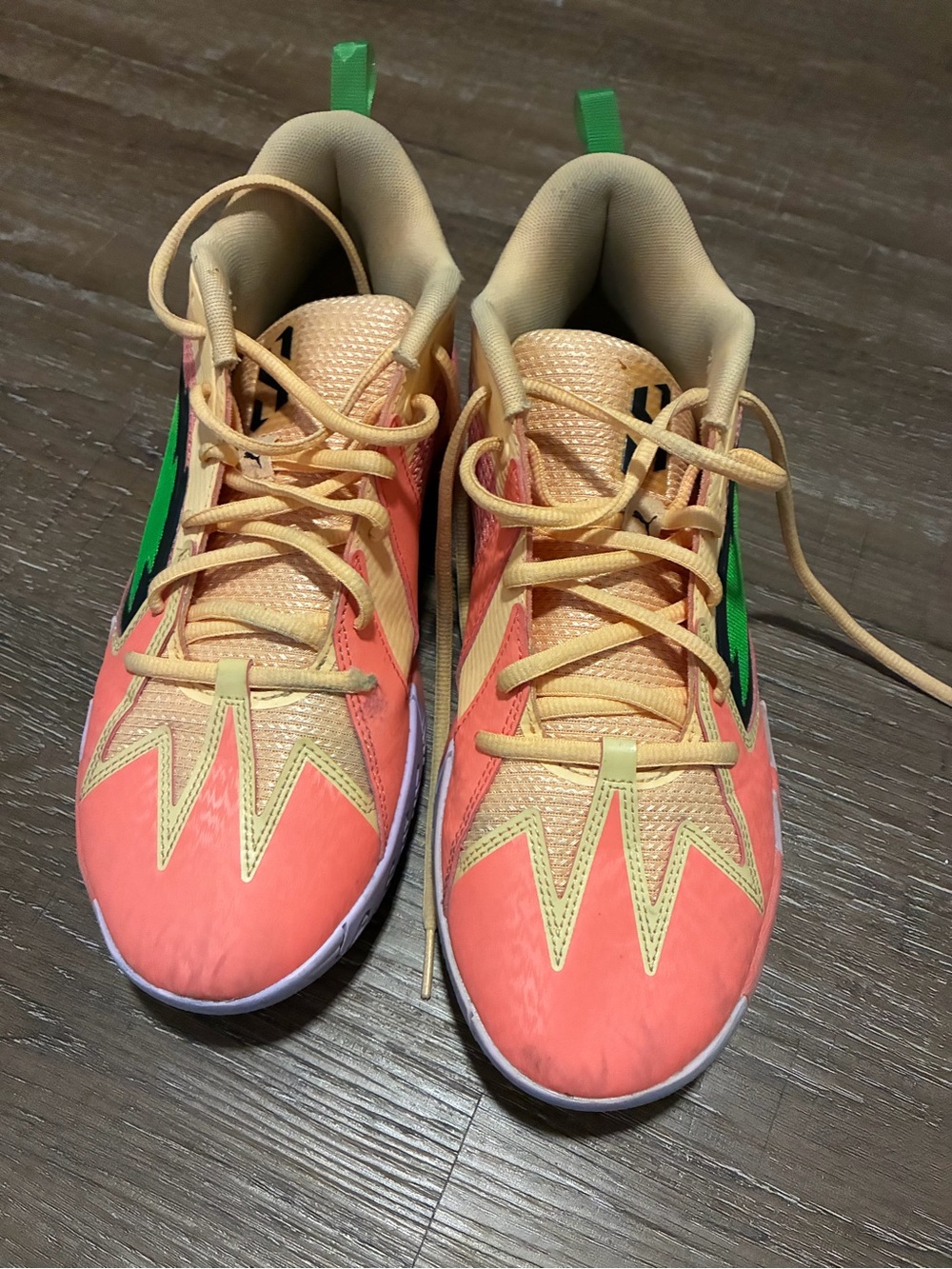 Puma Coral and Green Boys' Athletic Sneakers